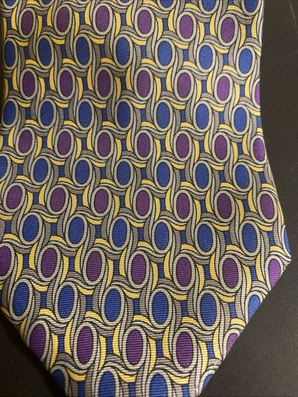 Vintage Christian Dior Monsieur Silk Tie - Blue Purple Gold Geometric Pattern